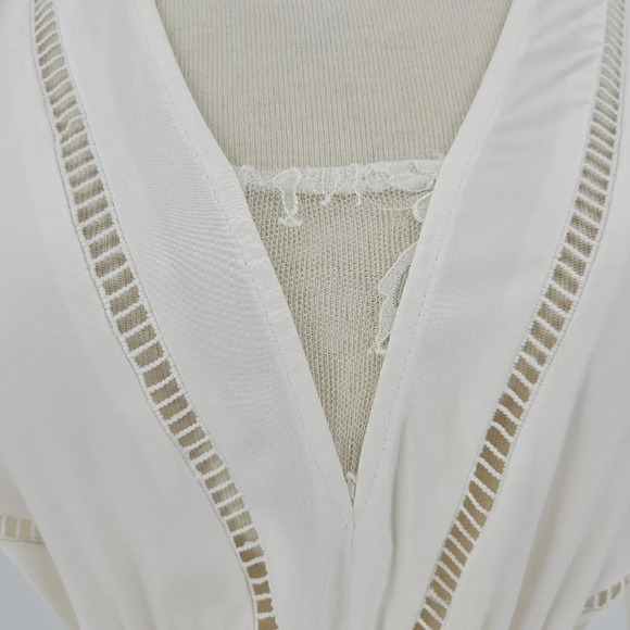 Express Peplum Blouse Satin Ivory Dolman Sleeve Tassel V Neck Top Shirt - Picture 3 of 8